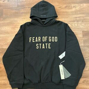 Authentic New Fear of God State Essentials Fleece Hoodie Black Size Small